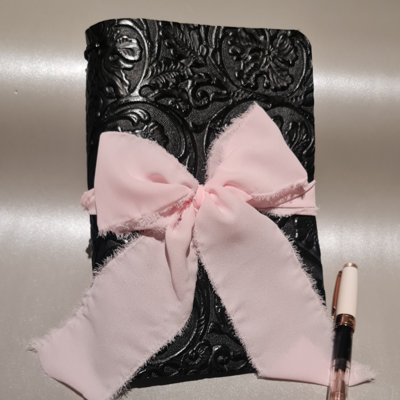Handmade Embossed Black Leather Travelers Journal - The Chronicles of LZ