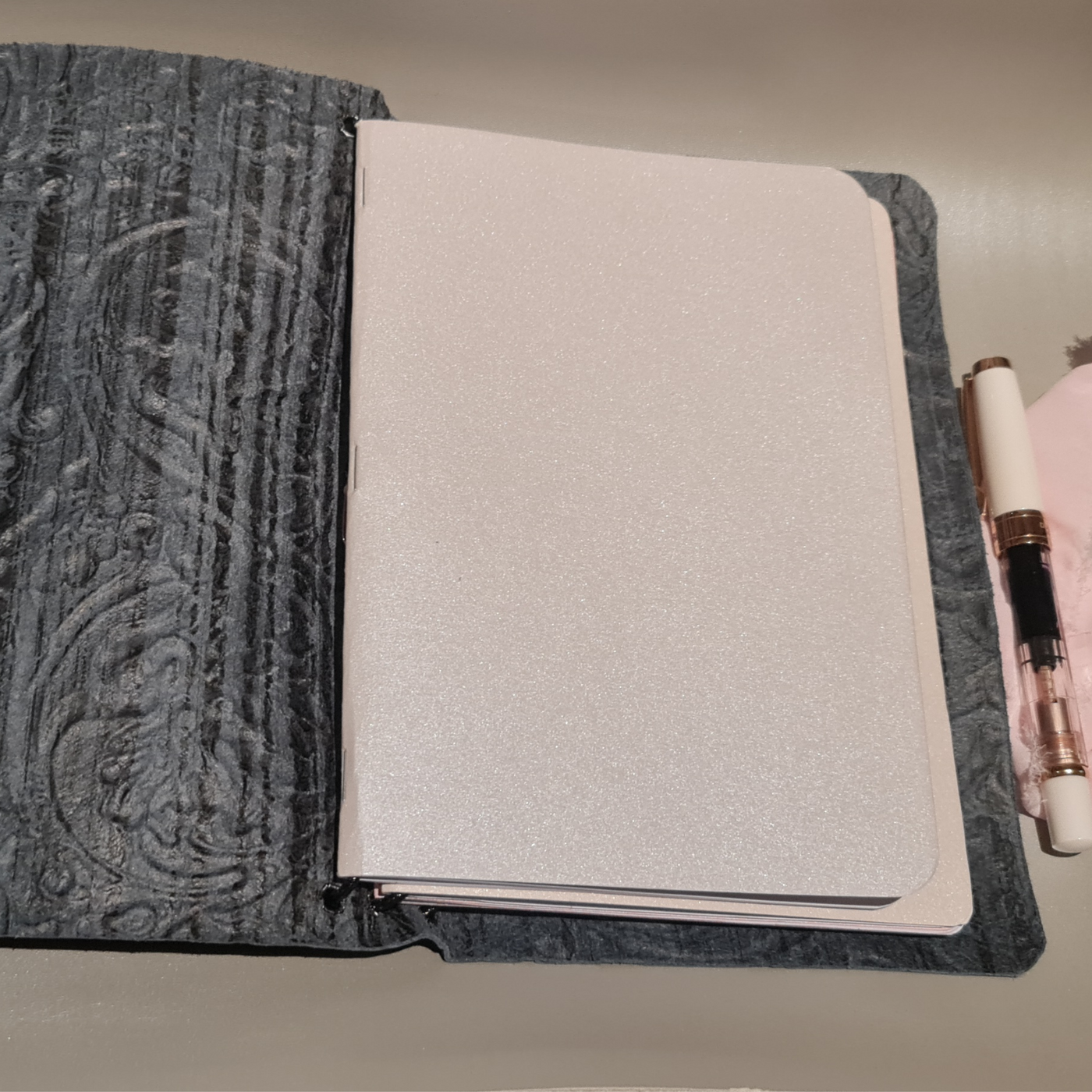 Handmade Embossed Black Leather Travelers Journal - The Chronicles of LZ