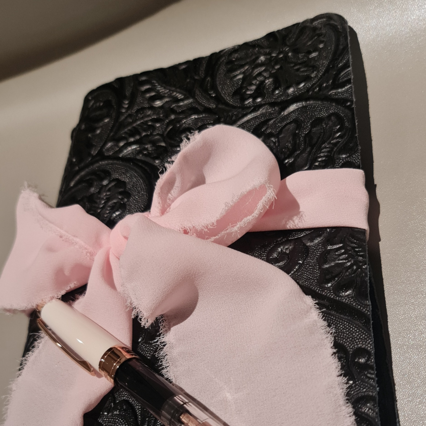Handmade Embossed Black Leather Travelers Journal - The Chronicles of LZ