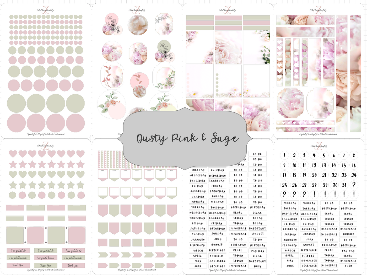 Crystal Sage Florals Sticker Kits - The Chronicles of LZ Dusty Pink & Sage Kit